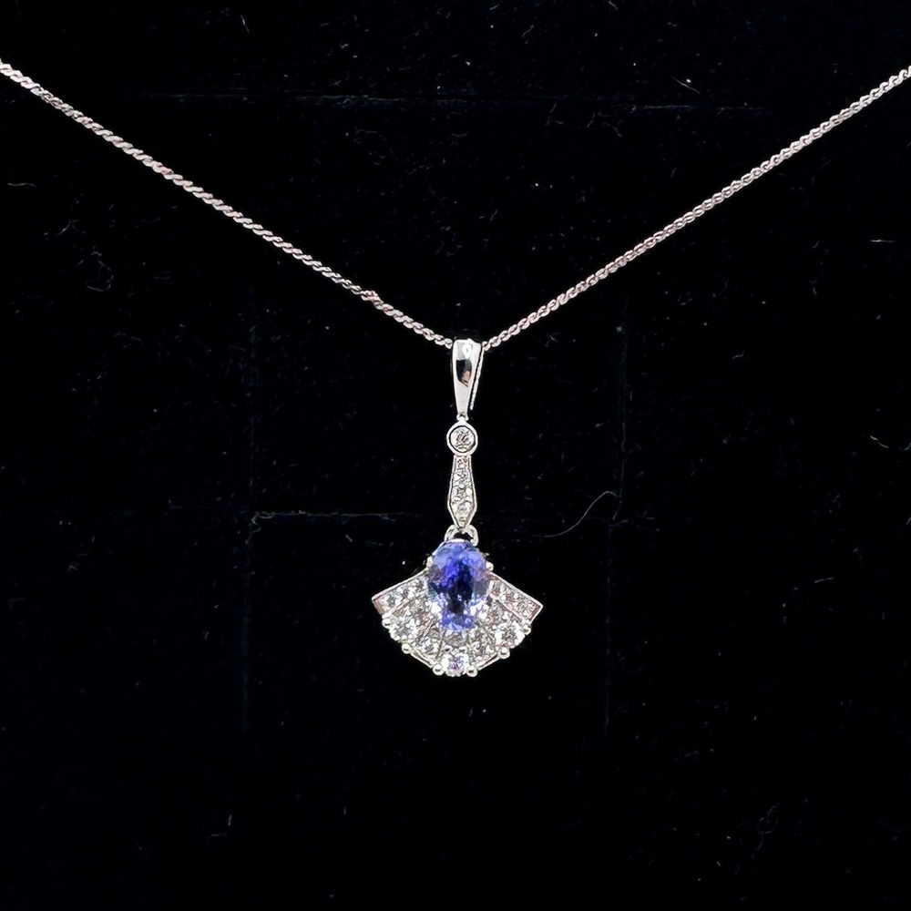 Gorgeous vintage style tanzanite lavalier pendant in sterling silver